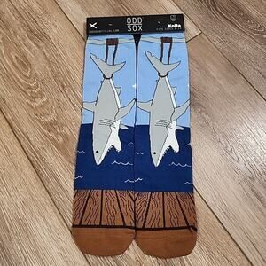 ODD SOX KNIT SOCKS FITS SIZE 6-13 Crew Jaws, SHARK, Fishing BLUE BROWN NWT
